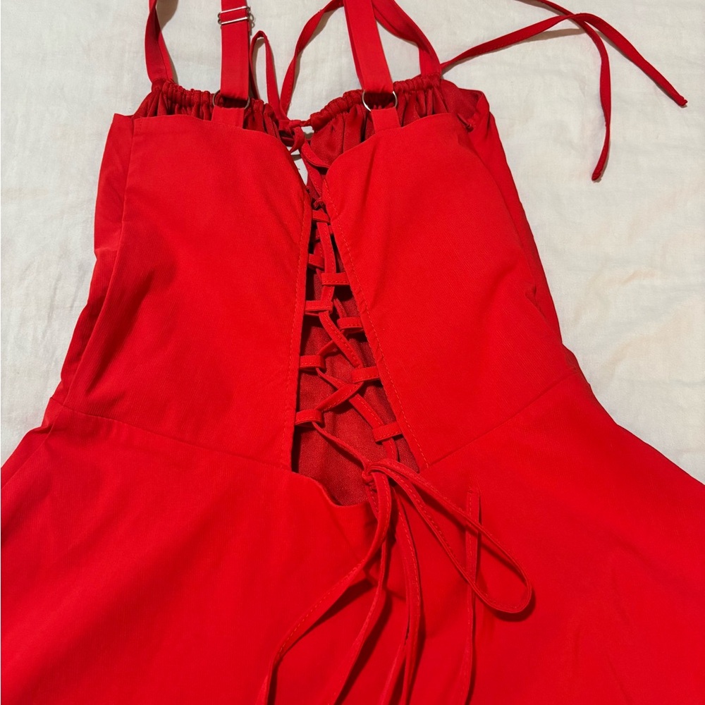 SHEIN Bright Red Ruched Bust Mini Dress - Picture 3 of 4